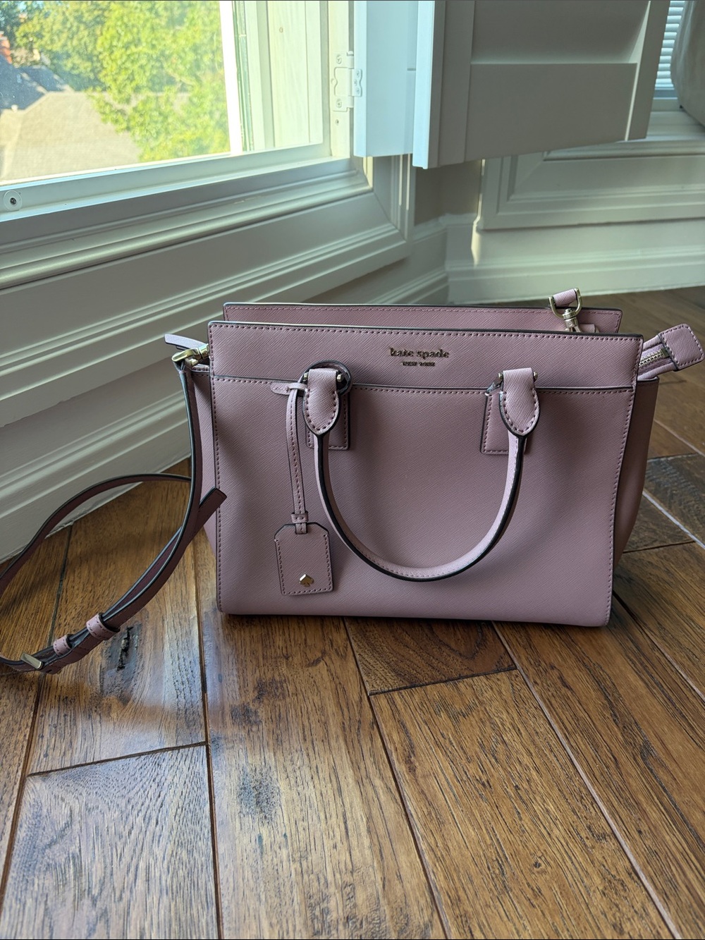 kate spade Mauve Saffiano Satchel with Detachable Strap
